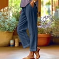 thumbnail image 2 of Dealovy Womens Cotton Linen Pants Plus Size Elastic High Waisted Solid Color Lightweight Summer Trousers, 2 of 6