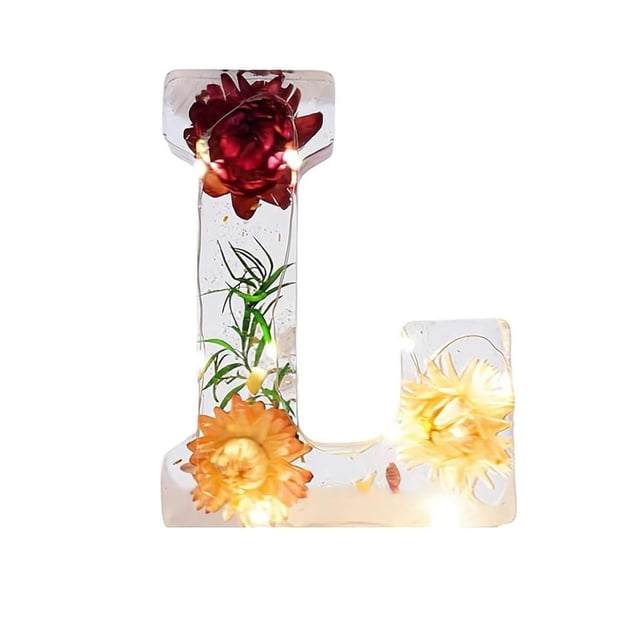 Binwennn Motion Sensing Light Rose And Resin Night Lamp Handmade Floral Night Light Floral Resin Night Light Letter Floral Resin Night Light Flower Resin Letters With LED Light Floral Resin Letter