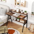 thumbnail image 4 of Costway Home Office Desk with Monitor Stand, Open Shelf & Metal Frame, Earphone Hook Brown, 4 of 10
