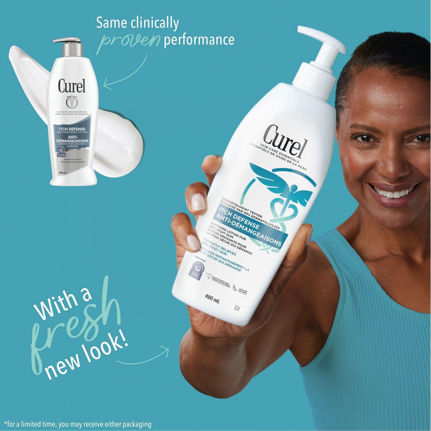 Curel® Itch Defense® Lotion sans parfum pour peau, sèche et irritée Anti-démangeaisons Thérapie céramidique évoluée, 480mL