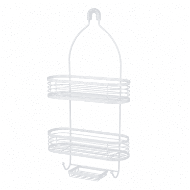 Acento Panier de Douche Suspendu Moderne Extra Grand à 3 Niveaux, Col Antidérapant et Ventouses, Sans Perçage, Blanc Mat