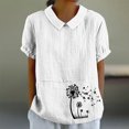 thumbnail image 1 of Jsaierl Chemises en Lin d'Été pour Femmes Imprimé Pissenlit Col à Revers Manches Courtes Blouses Simples Décontractées Polyvalentes, 1 of 4