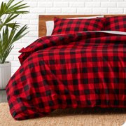 Bare Home Flannel Duvet Cover Set - 100% Flannel Cotton - Double Brushed - Full/Queen, Buffalo Plaid - Red/Black