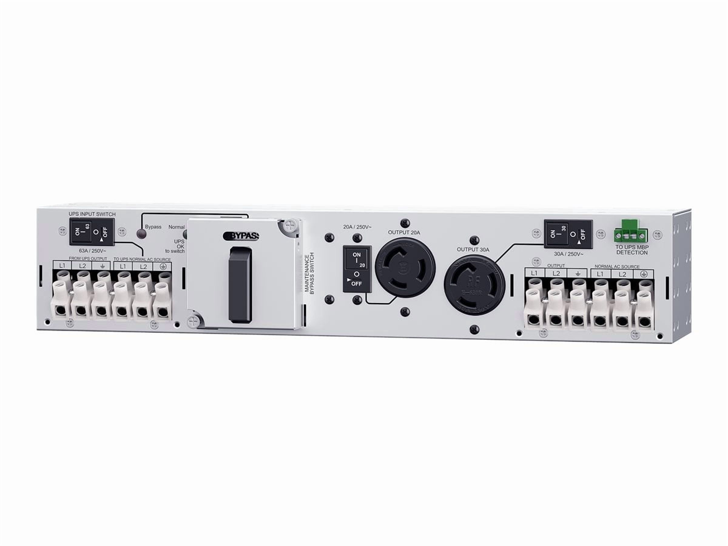 CyberPower Maintenance Bypass PDU MBP63A2 - Power distribution unit (rack-mountable / external) - AC 200-240 V - input: terminal block - output connectors: 3 (NEMA L6-30, NEMA L6-20, terminal block) - 2U - 3.3 ft cord