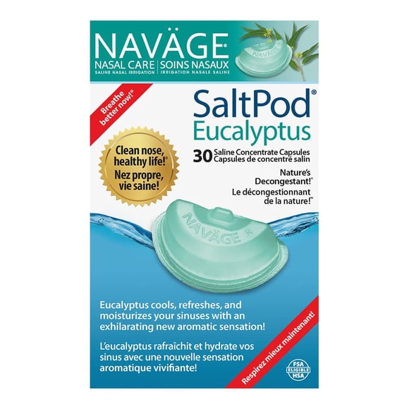Navage Soins Nasaux Capsules de Sel Infusées à l'Eucalyptus : Lot de 30 Capsules d'Irrigation Nasale
