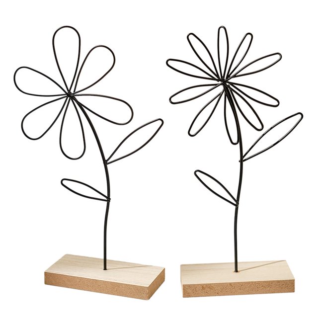 Luzkey 2 Pieces Decorative Flower Statue Iron Flower Sculpture Spring Decoration Ornament Flower Arrangement for Dining Table Office