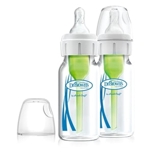 Dr. Brown's Anti-Colic Options+ Narrow Baby Bottles, Level 1 Slow Flow Nipple, 2 pack, 0m+, 2 x 4oz Bottles