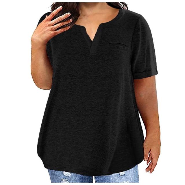 asjyhkr Plus Size Womens Summer Tops Short Sleeve T Shirts Loose Stretch Soft Comfy Tees Solid Basic Blouses