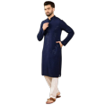 thumbnail image 1 of Kurta Longue Droite Brodée Unie en Viscose Bleue pour Hommes, 44, 1 of 6