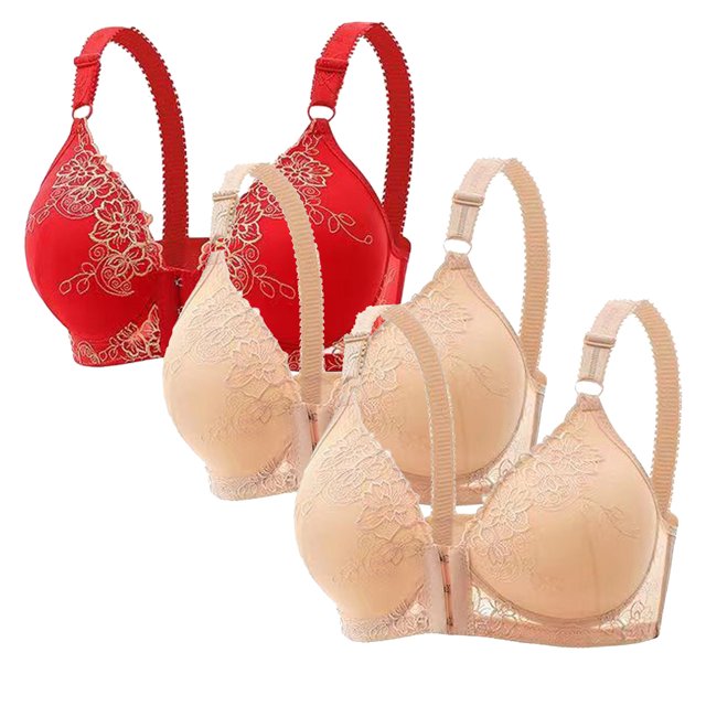 fheaev 3Pc Front Close Bras for Women Plus Size Wirefree Support Posture No Underwire Full Coverage Bra Adjustable Shoulder Strap Comfort Push Up Lace Breathable Front Buckle Open Everyday Bras