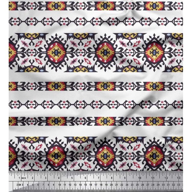 Soimoi Modal Satin Fabric Aztec Southwestern Print Fabric by Yard 42 Inch Wide