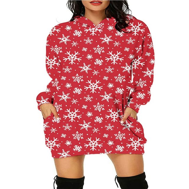 Sweat à Capuche de Noël pour Femmes avec Manches Longues et Imprimé Cartoon avec Poches
