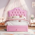 thumbnail image 1 of EDTara Twin Size Princess Bed Frame with Storage Drawers & LED Lights, Velvet Upholstered Platform Bed with Crystal Buttons, No Box Spring Needed, Noise-Free Kids Bed, 1 of 9