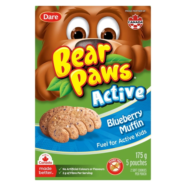 Dare Bear Paws Active Blueberry Muffin Soft Cookies, 175 g (5 Pack)