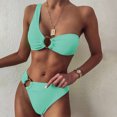 thumbnail image 1 of Weiqiqre Womens Swimsuits One Shoulder Bikini Twisted Ruched High Cut Bandeau Bikini Set Two Piece Swimsuit, 1 of 5