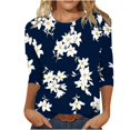 thumbnail image 2 of TIMIFIS Hauts pour Femmes Manches 3/4 Décontractés Coupe Ample Tuniques Col Rond T-shirt Automne, 2 of 5