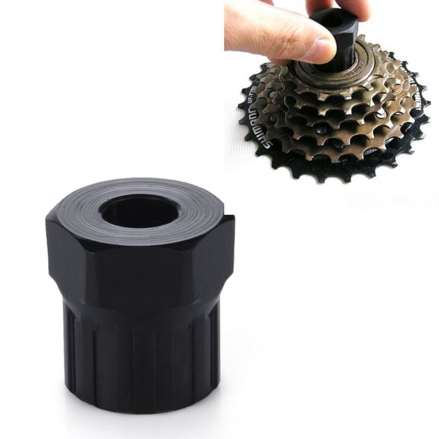 Agiferg Tool Bike Bicycle Cassette Flywheel Freewheel Lockring Remover Tool in black carbon steel. Designed for drivetrain maintenance, it features a 12-tooth design with a 20mm internal diameter, ideal for opening axial and bottom brackets. Includes a close-up view of the tool and its application on a bicycle cassette flywheel.