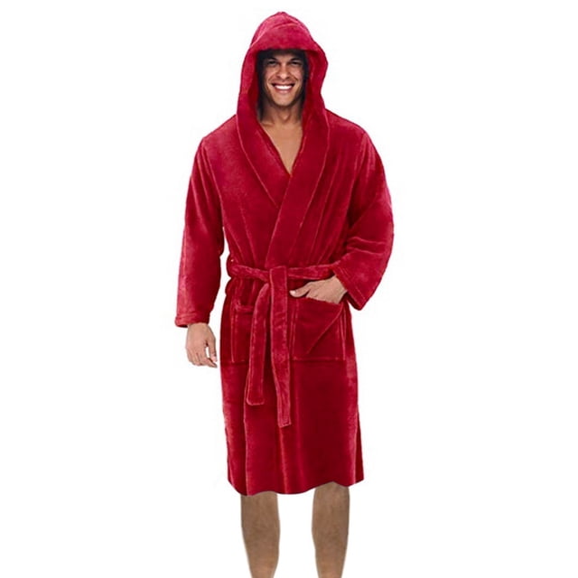 WZXFASHION Peignoir d'Hiver en Peluche Allongé pour Homme, Vêtements de Maison, Manteau Peignoir à Manches Longues, sous-Vêtements Rouges TTTG