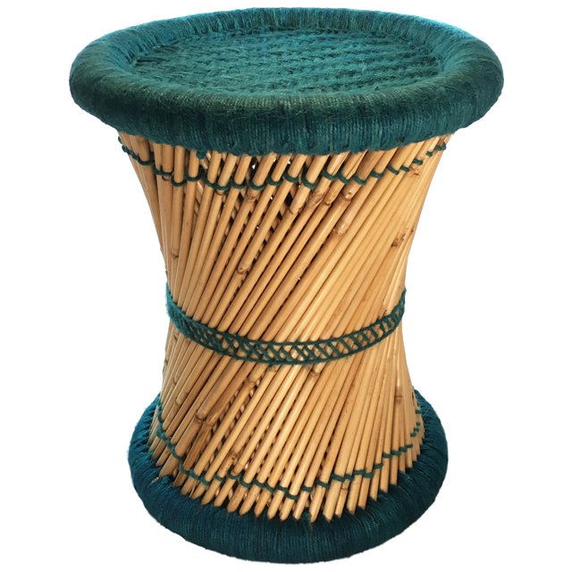 Natural Geo Tabouret d'Appoint en Murène - Tissé à la Main, Sarcelle