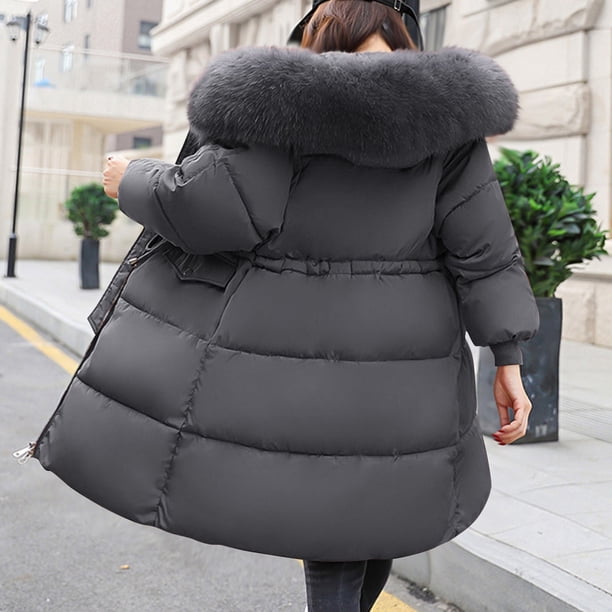 WRKEKC Women's Mid Length Puffer Coat Oversized Faux Fur Hood