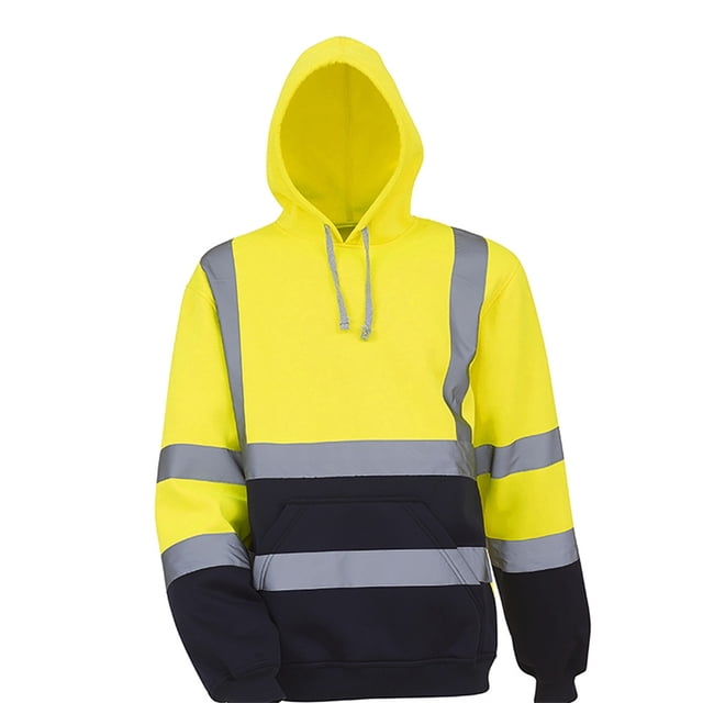 VEKDONE Safety Reflective Tops for Men High Visibility Work Reflective Construction Hooded Sweatshirts Waterproof Drawstring Hoodie with Pocket Yellow XL