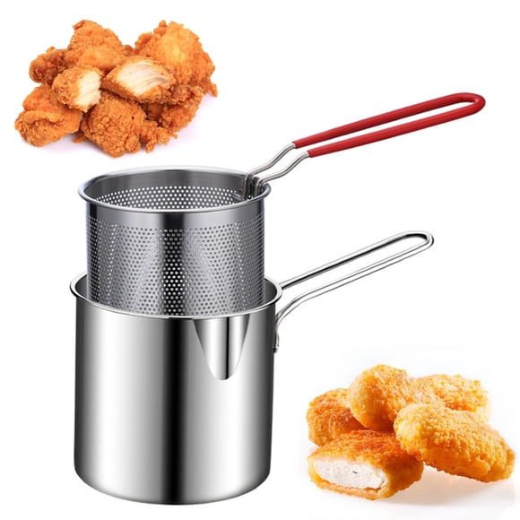 Cagogo Mini Fryer Pot, 304 Stainless Steel Oil Saving Fryer With Strainer And Skimmer, Small Deep Fryer For Chicken Legs Fish French Fries, Home Kitchen Electric Countertop Fryer For Frying Cooking