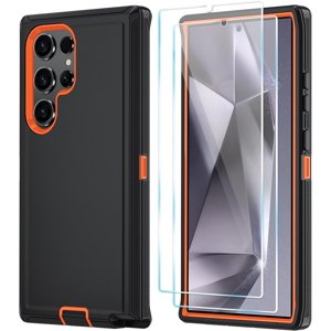 Pour Samsung Galaxy S24 Ultra Cas avec HD Protecteur d'écran [Ne convient pas S24 / S24 Plus ], Samsung S24 Ultra Dossier téléphonique, [3 en 1] Housse téléphonique lourde (Galaxy) S24 Ultra 6.8",BlackOrange)