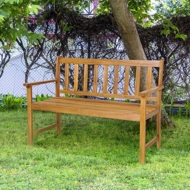 Costway Patio Acacia Wood Bench 2-Person Slatted Seat Backrest 800 Lbs Outdoor Natural