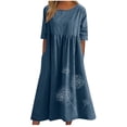 thumbnail image 1 of Robe Longue d'Été pour Femmes en Coton et Lin Grande Taille, Col Ras du Cou, Décontractée, Ample, Tunique, Robe T-Shirt, Robe de Printemps avec Poches, 1 of 6