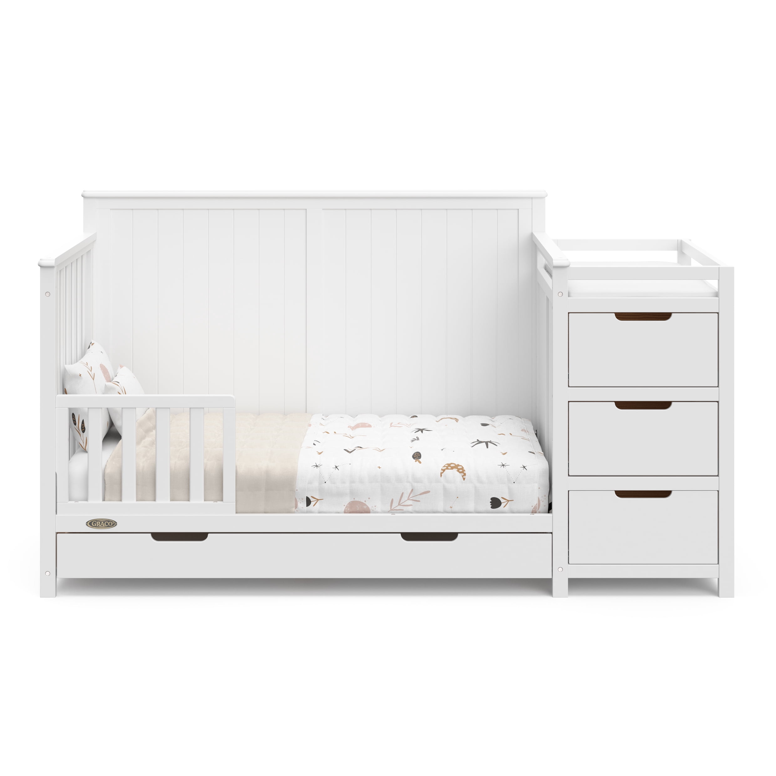 Lit de bébé convertible 5 en 1 avec tiroir et table à langer Hadley de Graco, Blanc