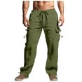 thumbnail image 1 of XZNGL Mens Cotton And Linen Drawstring Elastic Waist Multi-Pocket Casual Crgo Pants, 1 of 1