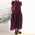 thumbnail image 2 of Robes d'Été pour Femmes 2023 Robes pour Femmes Liquidation Mode Femmes Été Uni Décontracté Col Rond Manches Courtes Vacances Poches Robe, 2 of 8