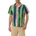 thumbnail image 1 of INSPIRE CHIC Men's Shirt Vertical Striped Button Down Point Collar Short Sleeve  Shirt S Green, 1 of 6