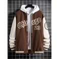 thumbnail image 2 of Faithtur Men's Spring Autumn Casual Coat Long Sleeve Letter Printed Button Up Contrast Color Baseball Jacket, 2 of 4