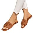 thumbnail image 4 of Womens Slide Sandals Flat Open Square Toe Fold Non Slip Casual Flat Sandals Brown, 4 of 8