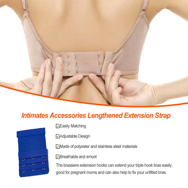 Baohd Extension Strap Bra Extender Buckle 3 Rows 3 Hooks Women Multicolor Lengthened Band Lingerie Replacement Intimates royal blue 1Set
