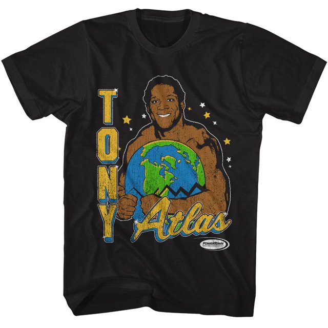 Powertown Lutte Tony Atlas Tenant la Terre Noir T-Shirt pour Adulte 3Xlt