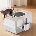 thumbnail image 2 of AKDSteel Stainless Steel Litter Box with Lid, Enclosed Litter Box with Cat Litter Mat and Scoop, Extra Large High Sided Cat Litter Trays Easy Clean Detachable, 2 of 7