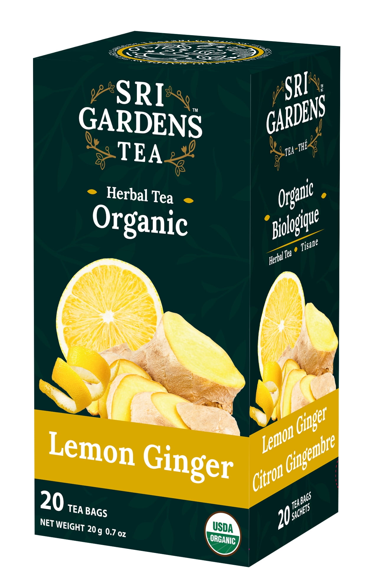Sri Gardens Tea Lemon Ginger Herbal Tea, 20 Tea Bags