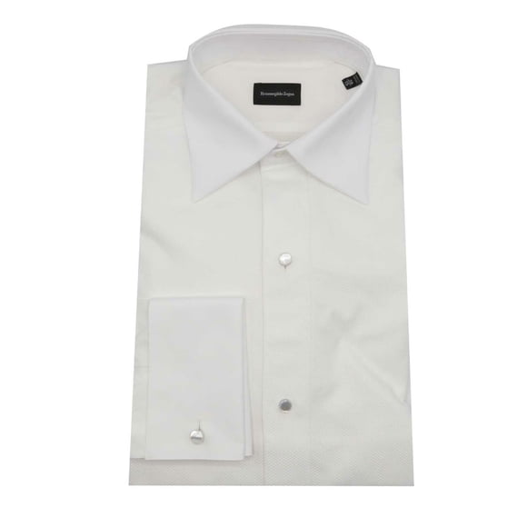 Ermenegildo Zegna Men's White / Mother Of Pearl Mini Diamond Dress Shirt Casual Button-Down - 38-15 (S)
