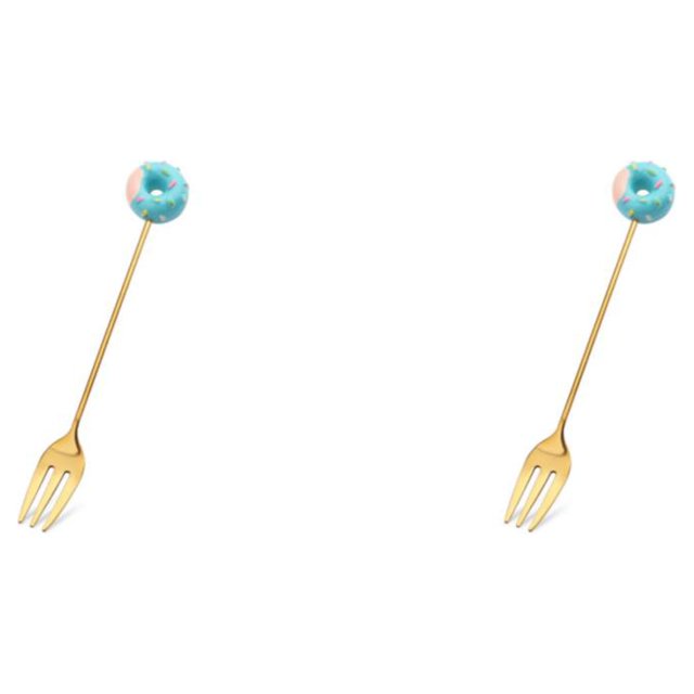 Transemion 1/2/3/5 Cartoon Adorable Restaurant Hotel Tableware Portable Washable Stainless Steel Stirring Mixing Dinnerware Cake Flatware Donut Fork Blue 2PCS