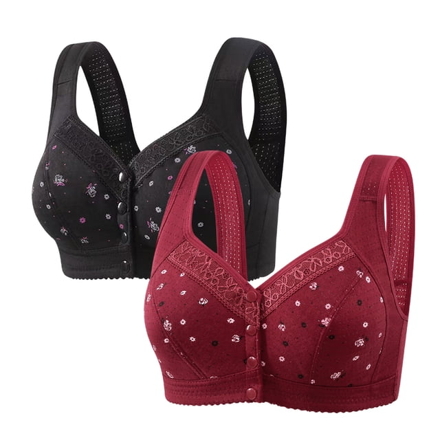 Plebaso 2 Pack Everyday Bras for Women Front Closure No Underwire Comfort Bras Ladies Full Coverage Bralettes