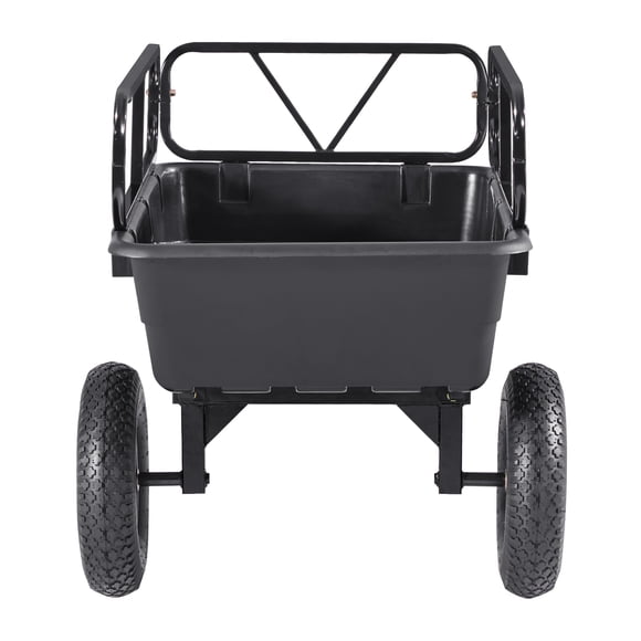 KFFKFF Garden Utility Trailer, 10 Cu. Ft 500lbs, ATV UTV Hauling Trailer, Tow Behind Poly Dump Cart with 16" Tires, Hand Pull or Foot Pedal, Heavy Duty Yard Trailers