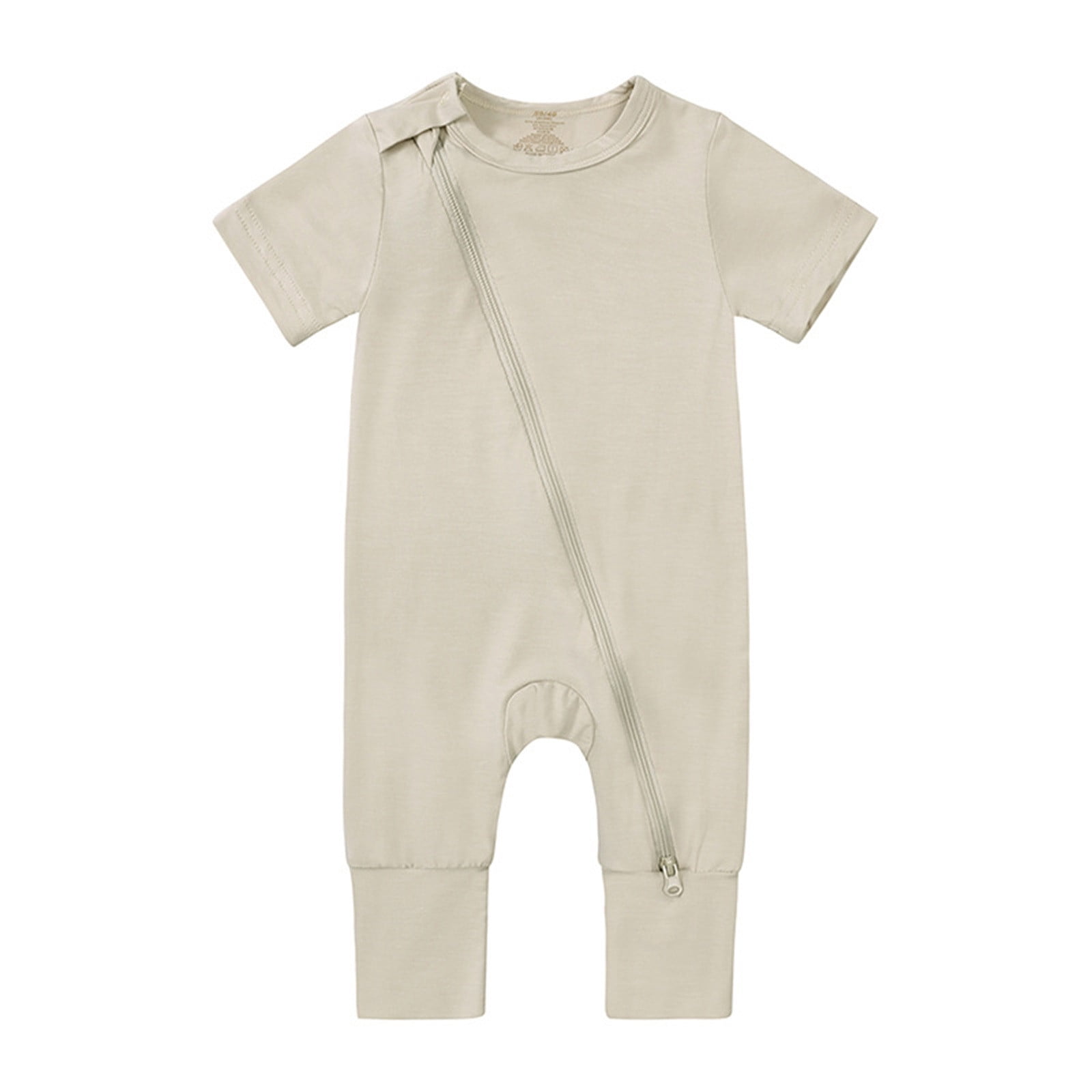 WEIYLL Justaucorps pour Filles à Fermeture Éclair Manches Courtes Col Rond Été Doux Khaki Combinaison pour Bébé 0-3 Mois