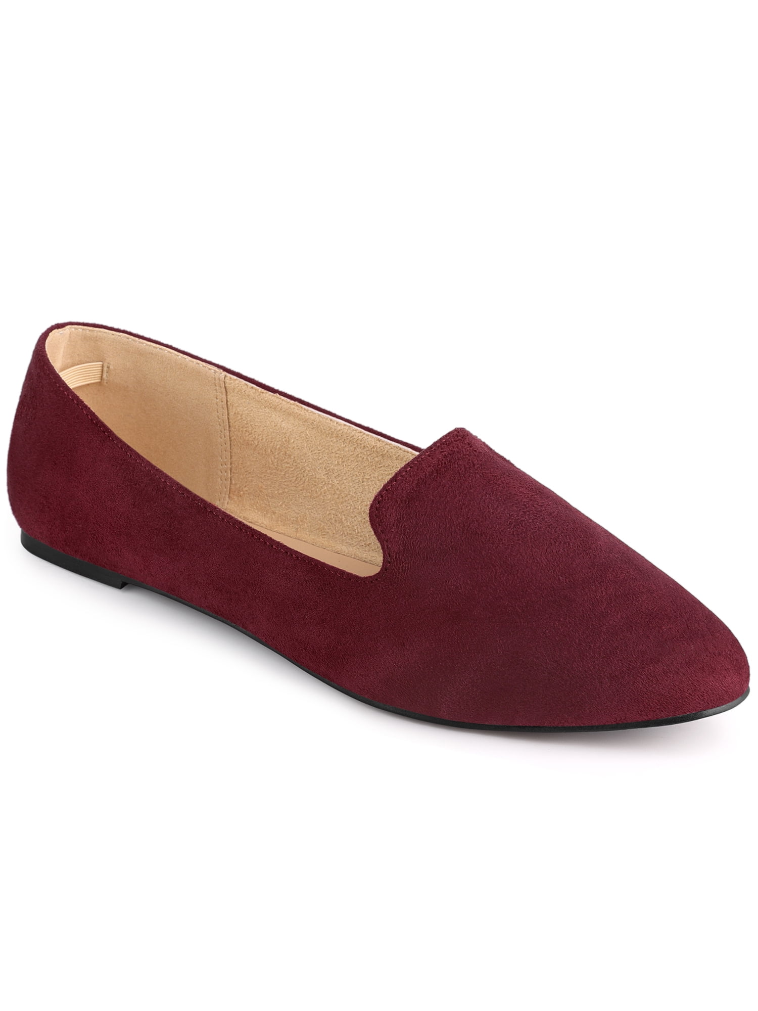 BLISSFUL STEP Ballerines pour Femmes en Faux Suède à Bout Rond à Enfiler Bourgogne 7