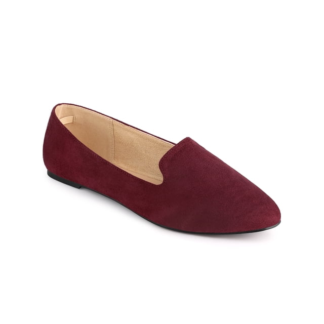 BLISSFUL STEP Ballerines pour Femmes en Faux Suède à Bout Rond à Enfiler Bourgogne 7
