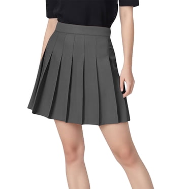 LOVZFMLL Jupes pour Femmes Jupe Plissée Classique Mini Confort Taille Haute Unie Basique Pom-Pom Girl Uniforme Scolaire Jupe Gris P