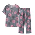thumbnail image 1 of Tnhcen Ensemble de Sommeil 2 Pcs pour Femme d'Été Aspect Lin / Haut à Manches Courtes Boutonné à Col Rond à Imprimé Rétro + Pantalon à Taille Élastique / TG-4TG, 1 of 3