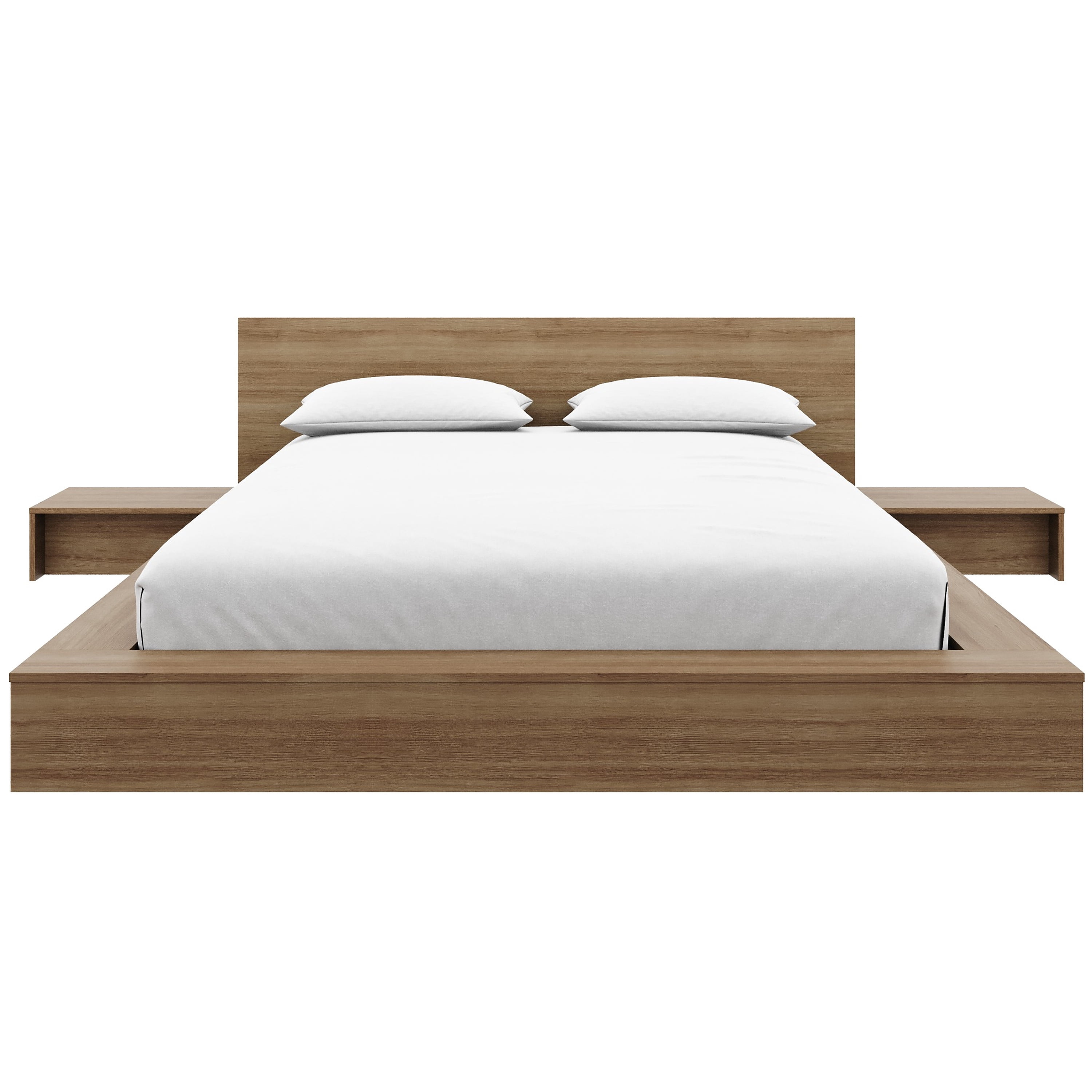 Ensemble de chambre à coucher Nexera Kanso 4 pièces avec lit queen size et plateforme basse, Chêne brun