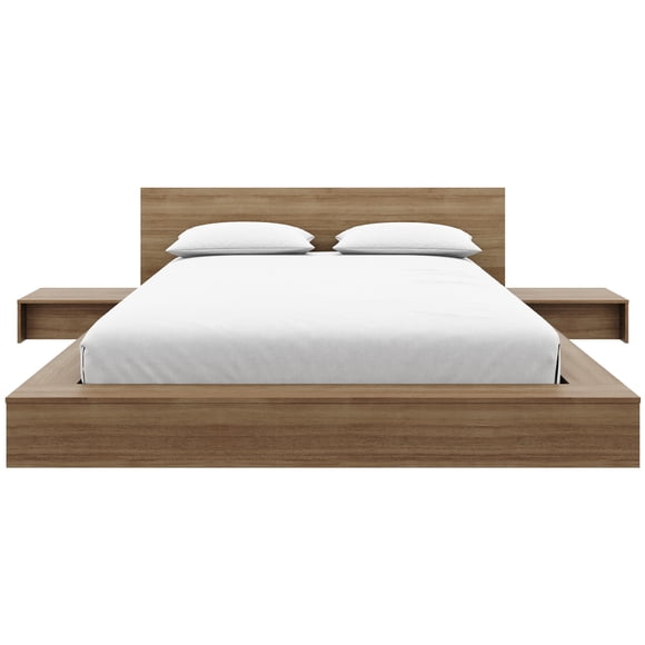 Nexera Kanso 4-Piece Queen Size Low Platform Bedroom Set, Brown Oak